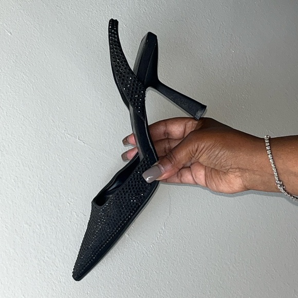 Zara Black pointed toe slingback heels with rhinestone detail Size 9 - Picture 4 of 9